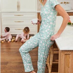 LAKE green pajamas set with pink and white florals